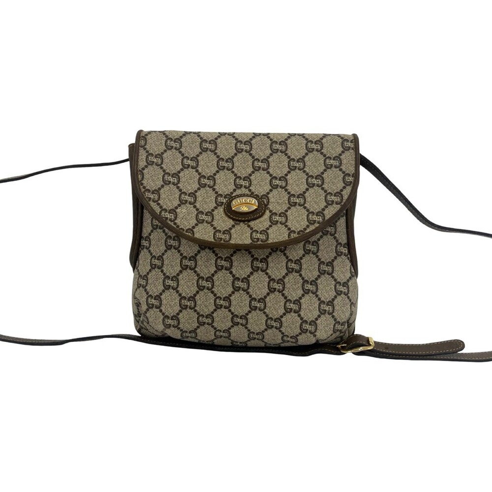 GUCCI (Old Gucci, Gucci Plus) Logo Leather Shoulder Bag/Sacoche/Pochette, Bro...